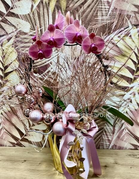 Orchidea Phalaenopsis rosa ad arco decorata – Eleganza sofisticata dai toni cipria 🌸✨